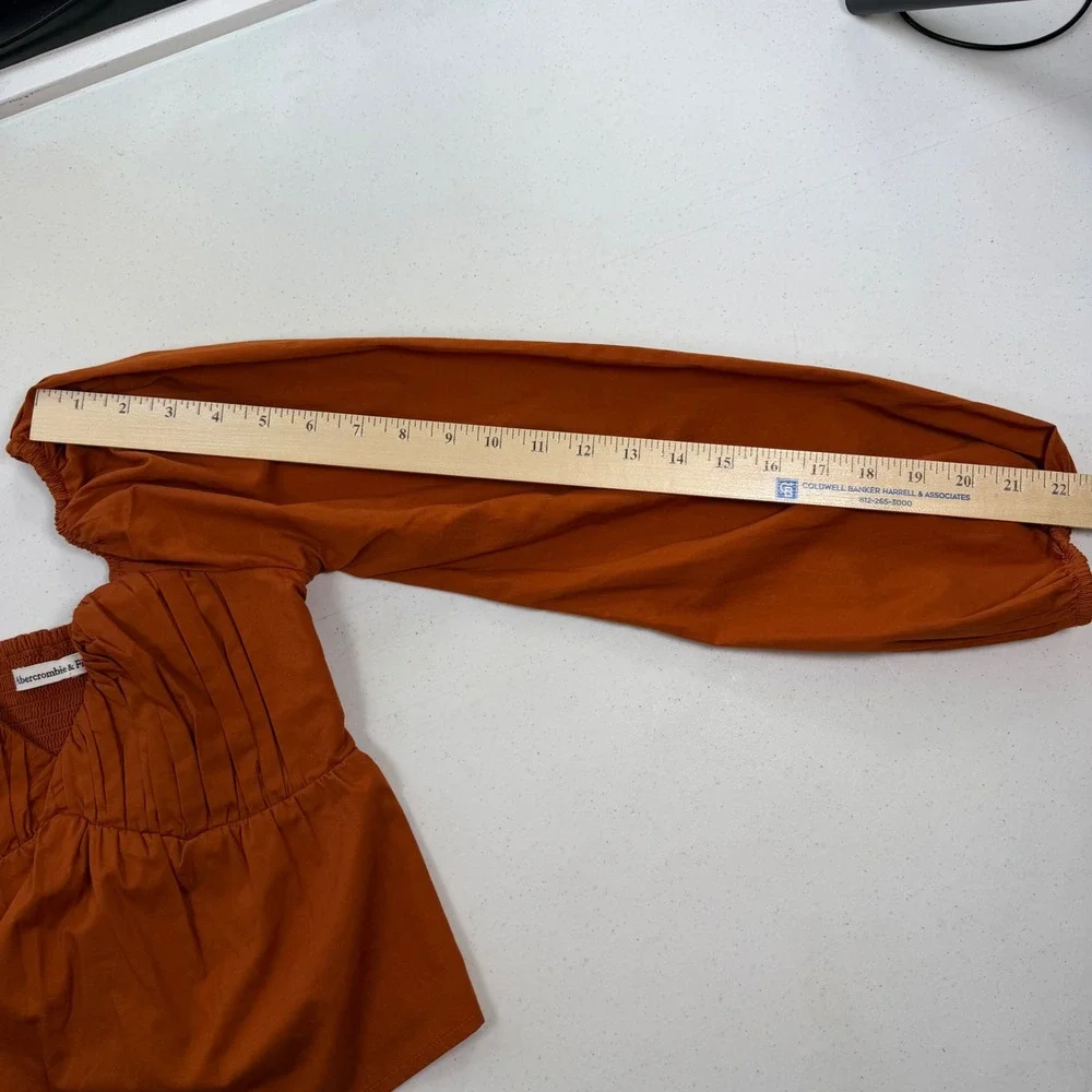 Abercrombie & Fitch Cotton Puff Sleeve Peplum Top Women XXS Rust Orange